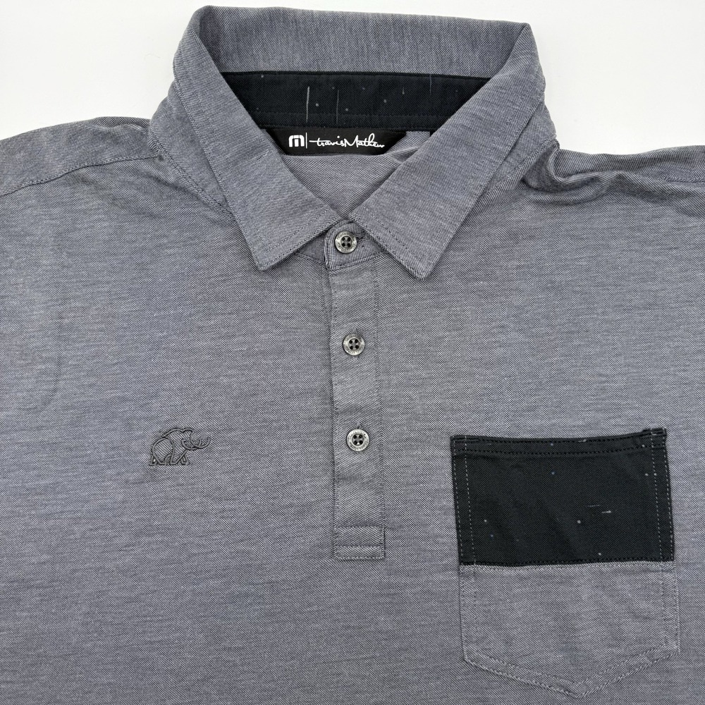 Travis Mathew Polo‎ Shirt Men Large Grey Black Pocket Short Sleeve Golf Mammoth